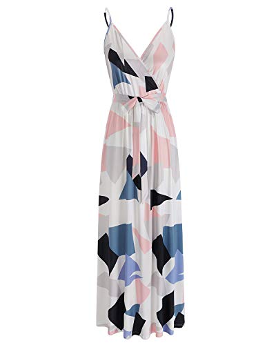Image of OUGES Womens Summer Maxi Dress V Neck Floral Adjustable Spaghetti Strap Beach Dresses with Pockets
