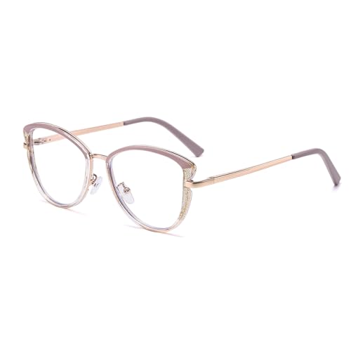 Image of LJCZKA Blue Light Blocking Glasses for Women Cat Eye Computer Gaming Eyeglasses Cateye Metal Frame Anti Eyestrain Clear Lens