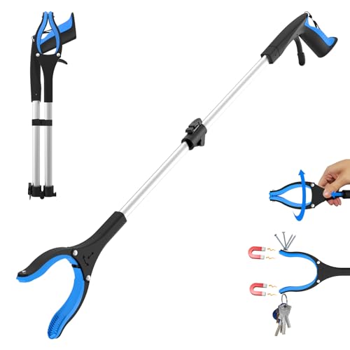 Faltbarer Greifarm mit 32 Zoll Länge, Greifwerkzeug mit um 360° drehbarem Greifer und Magnet, leichtes Greifwerkzeug für Senioren, Müllgreifer, QWQ-32BlueJJK-FBA-DE-0507-XSYZ-Vine02