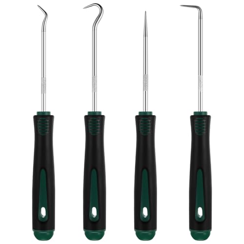 Image of WILLBOND 4 Pcs Pick and Hook Tools, Automotive,6.5 Inches,Dark Green | Precision Picks for O-ring Seal Puller, Curved Straight Tips, Non-slip Handles, For Fasteners Hose Detachment Repair