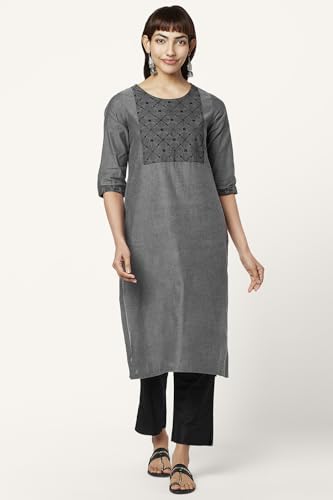 Image of Rangmanch by Pantaloons Women's Cotton Polyester Solid Regular Kurtas