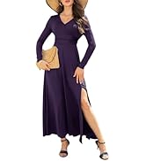 HDLTE Women Long Sleeve Maxi Dress with Slits V Neck Fall 2024 Formal Long Dress