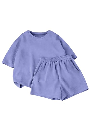Image of Size 6-12 Years Girl's Tracksuit Sets 2 Piece Outfits Letter Print Vacation Tee Top and Drawstring Waist Shorts