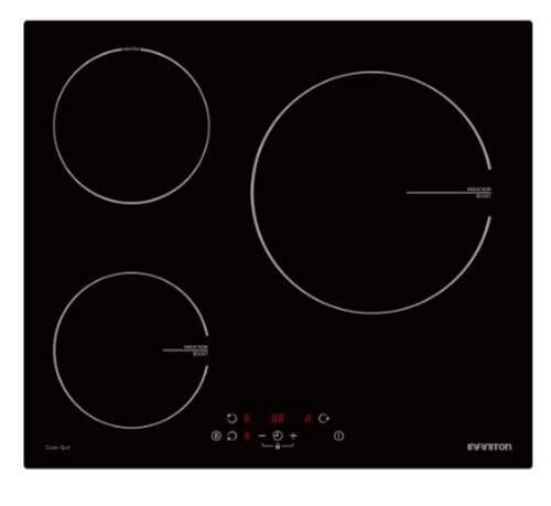 INFINITON - Placa, 3 Zonas, 9 Niveles de potencia, Modo Boost, Control táctil, Luz calor residual, Bloqueo intantíl (IND-A35F | Inducción 3 Fuegos)