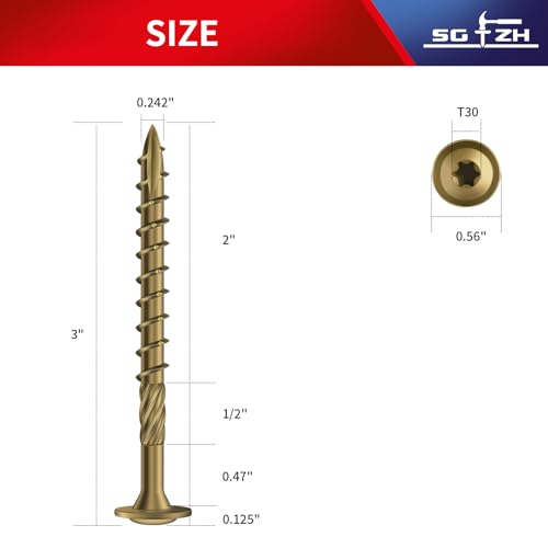 Image of #14 x 3 Inch Lag Screws (39Pcs) 1lb. Structural Wood Screw, Bronze, Carbon Steel, Washer Head, Rust Resistant epoxy Coated, T30 Star Bit
