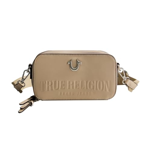 True Religion Camera Bag, Women's Mini Shoulder Handbag with Embossed Logo and Adjustable Shoulder Strap, Tan2