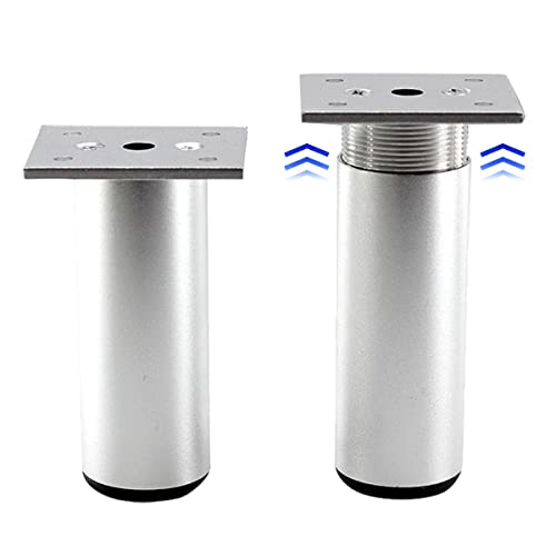 Rusoz 4Pcs Adjustable Furniture Legs,Metal Table Legs 100 mm Matt Sliver Aluminum Alloy Round Sofa Feet Replacement Adjustable Height 0-10 mm with Screws for Cabinet,Bed,and Wardrobe - Image 3