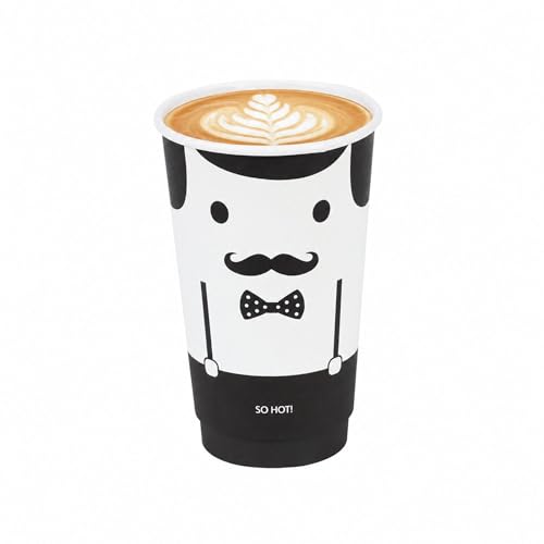 Image of Restaurantware 16 Ounce Paper Cups, Pack of 500 Monsieur Design Disposable Cups - Leakproof, Durable, Black and White Paper Insulated Hot Cups, with Matching Lids Available for Purchase Separately