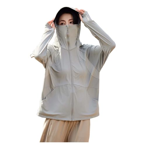 Sommer-Sonnenjacke aus schwarzem Vinyl mit Krempe, Eisseide, LSF 50+, atmungsaktiver Sonnenschutz Lange Strickjacke (Grey, XL)