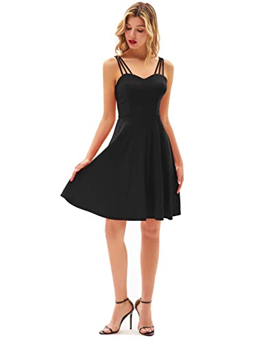 Grace Karin Women's Spaghetti Strap Dress V Neck Sleeveless Cocktail Dress Casual Swing A Line Club Party Dresses Black #TOP4