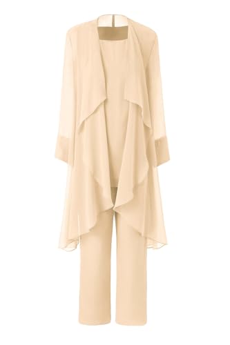 Women's Mother of The Bride Pant Suits 3 Pieces Chiffon Outfit Sets for Wedding Pant Suit with Jacket2
