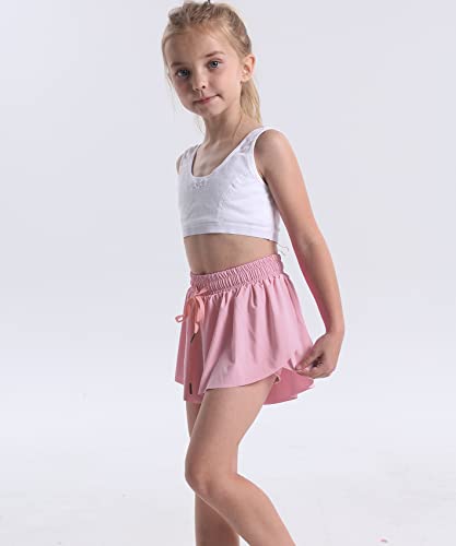 Flowy Butterfly Shorts for Girls 2-in-1 Athletic Running Skirt Shorts Cheer Tennis Dance Preppy with Spandex Liner(Light Pink,Large) - Thumbnail 3