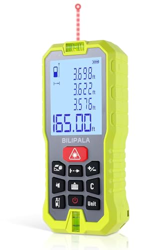 Laser Distance Measuring Tool, 50M/165ft Laser Measure, ±2mm Accuracy Laser Distance Meters with Backlit LCD, Measuring Distance, Area, Volume, Pythagorean Mode for Indoor/Outdoor Use(Red Laser)