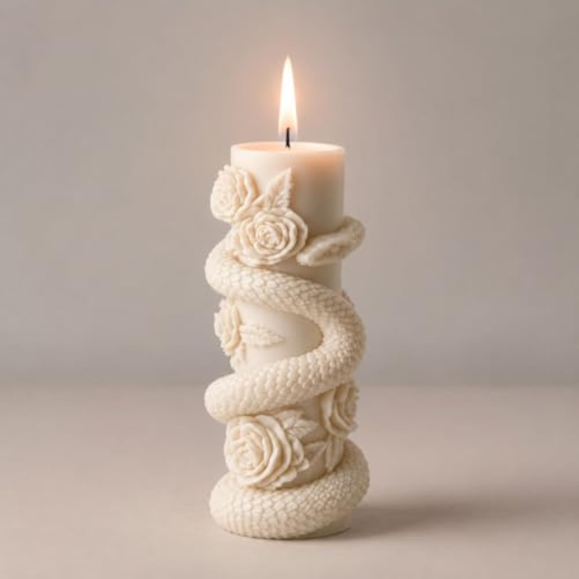 Designer Ornate Floral Scroll Carving Pillar Candle
