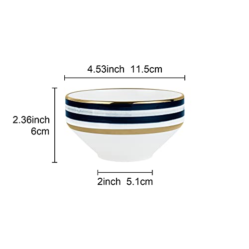 Fanquare 12Oz Modern Porcelain Soup Bowls Set Of 4, Striped Cereal Bowl, Small Kitchen Serving Bowl For Ramen, Salad, Blue And Green #TOP5