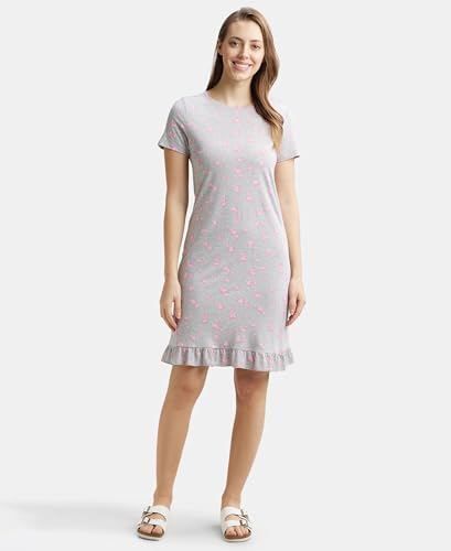 Image of Jockey RX25 Women Micro Modal Cotton Ruffled Hem Styled Half Sleeve Printed Sleep Dress (Colors & Prints May Vary)