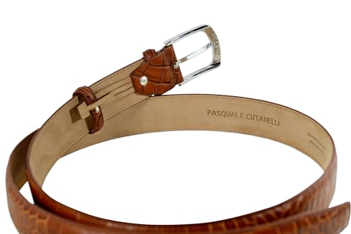 Image of Men's Italian Crocodile Embossed Leather Belt | Genuine Italian leather. Refined crocodile embossed texture. 35mm (1.38 inch) dress width. Handmade in Italy. Gift boxed.