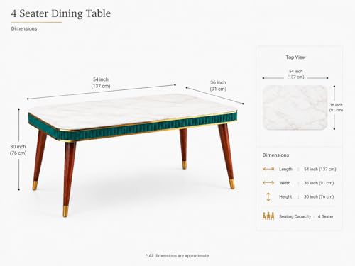 Image of WOODEN SPACE Majestic 4 Seater Wooden Dining Table Set | Urban Marble Top Dining Table with Chairs for Dining Room & Kitchen (Sea Blue Majestic Backline)