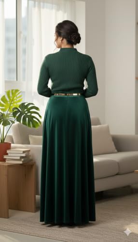 Image of Winter Woolen Blouse for Women | Stretchable Winter Wear Full Sleeve Round Neck Pullover | Geometry Knitted Design | Free Size Up to 38 Bust Thermal Wool Blouse Green