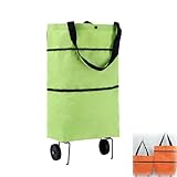 Carrito de La Compra Plegable 2 en 1, Carrito con Ruedas Impermeable de Tela Oxford con Ruedas, Bolsa de La Compra Portátil(Green)