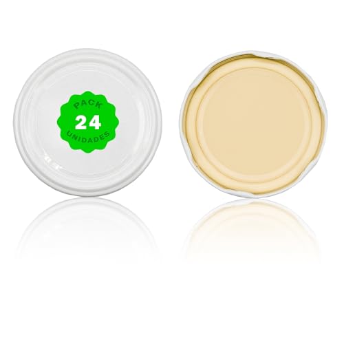 Pack 24 Tapas para bote,tarro,frasco de cristal;Cerradura enrroscable;Tapa giratoria de metal;conservar frutas,verduras y mermeladas;Tapa hermética;DIFERENTES TAMAÑOS Y COLORES (Blanco, 77 mm)