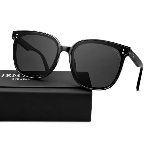 JRMYJIO Oversized Sunglasses Trendy Classic Polarized UV400 Protection Big Frame for Men Women, Driving Daily Wear Black Glasses