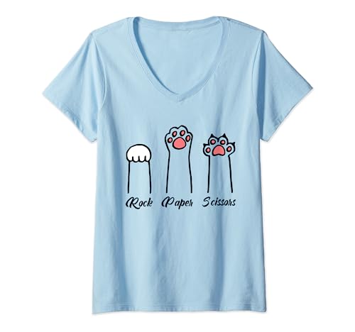 Rock Paper - Forbici a forma di zampe di gatto Maglietta con Collo a V