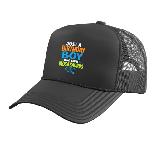 Mosasaurus Birthday Prehistoric Sea Dinosaur Trucker Hat with Adjustable Mesh Back, Black