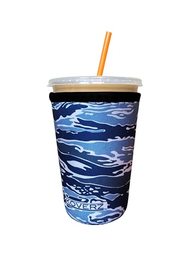 Image of Iced Coffee Sleeve, Insulated Neoprene Cup Sleeve, Fits a 24 Oz. Coffee Cup, Washable and Reusable, Iced Coffee Accessories, Medium Camo Waves