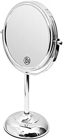 Amtido Magnifying Makeup Mirror 6-Inch - Tabletop Vanity Mirror, Magnification 1x and 8x - 360° Swivel - Chrome Finish