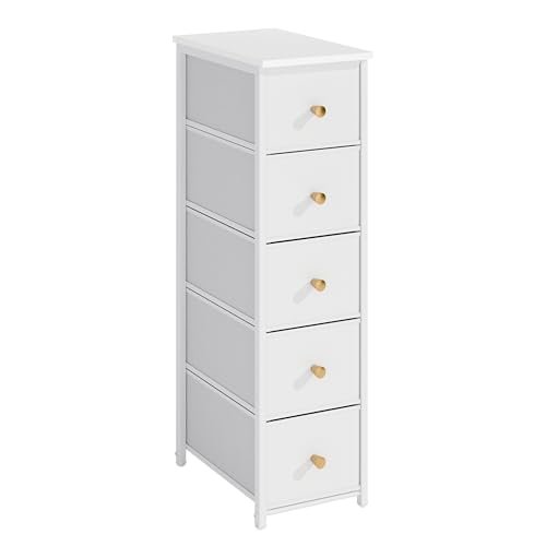 lurcns Narrow Storage Cabinet for Small Spaces Slim Skinny Bathroom Tall Dorm Nightstand Thin Organizer (White 5 Drawers)