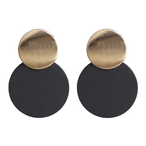 KaFu Round Curved Dangle Earrings Geometric Double Disc Gold Fashion Matte Paint Discs Drop Statement Earrings for Women and Girls Jewelry