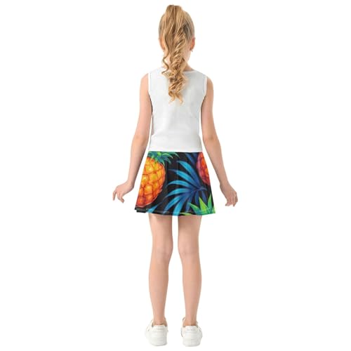 Joisal Tropical Pineapples Blue Leaves Tennis Skirts Toddler Gymnastics Athletic Shorts Girls Skorts School Skirt 4t4