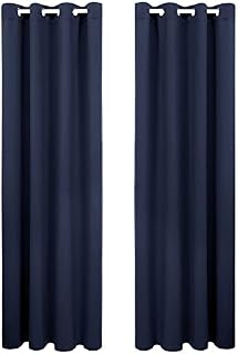 Amazon Brand - Umi Thermal Insulated Blackout Curtains Eyelet Energy Saving Curtains Window Treatment Noise Reducing Blackout Curtains for Bedroom 52 x 84 Inch Navy Blue 2 Panels