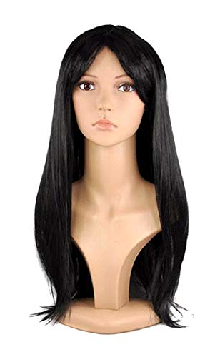 Suavizar Peluca Larga con Fringe Negro Tamaño Longitud 60cm Accesorios vestidor Idea