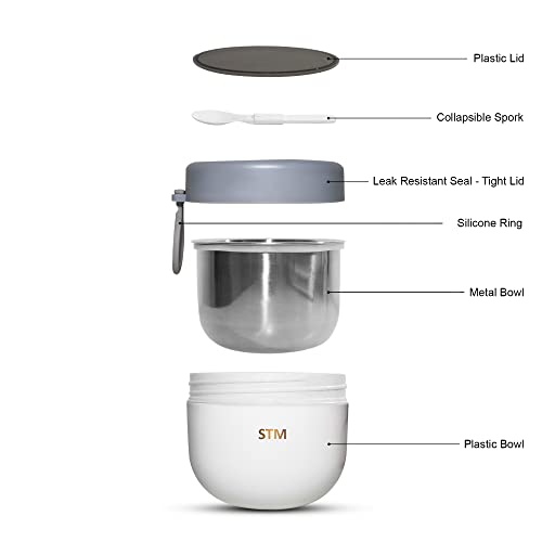 Stm Seal Tight Overnight Oats Container W/Lid | Clean White 21 Ounces | Leak & Spill Proof Oatmeal Container Food Storage, Meal Prep, Airtight Dishwasher Safe Bpa Free #TOP3