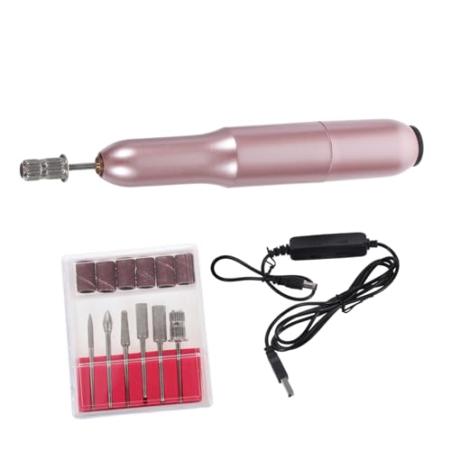 ARTSEWPLY 1Pcs USB Charging Mini Nail Grinding Machine Portable Rose Nail Polisher with LED Light Grinding Head of Replacement Heads for Manicure