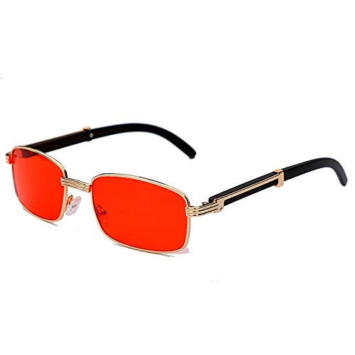 Preisvergleich Produktbild Sonnenbrille Herren Mode Klar Kleine Rechteckige Sonnenbrille Männer Neue Frauen Metall Quadratische Holz Brille Rahmen Brillen Uv400 5Red