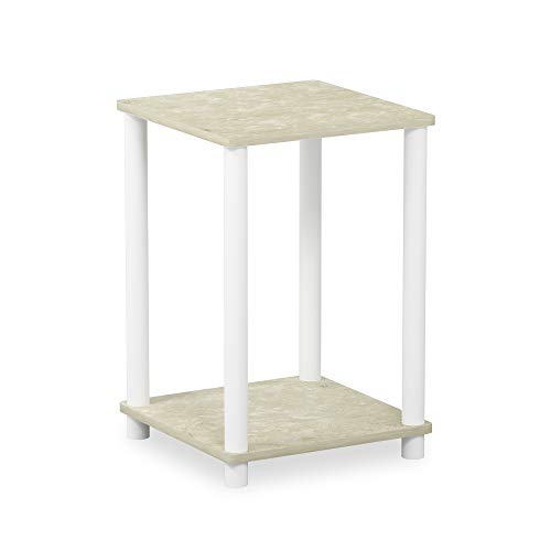 FURINNO Turn-N-Tube Haydn End Table, 1-Pack, Cream Faux Marble/White FURINNO Turn-N-Tube Haydn End Table, 1-Pack, Cream Faux Marble/White