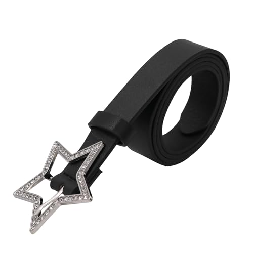 AIBEARTY Women Girls Glitter Rhinestone Star Buckle Belt Y2K Leather Waist Belt Waistband for Jeans Dresses3