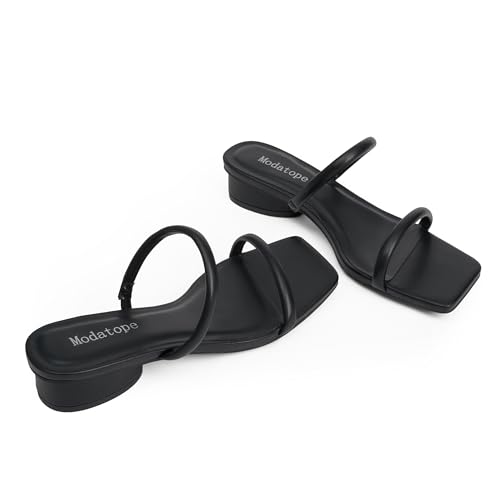 Image of Modatope Square Open Toe Heeled Sandals Women Two Strap Chunky Heel Sandals for Women Low Block Heel Sandal Dressy