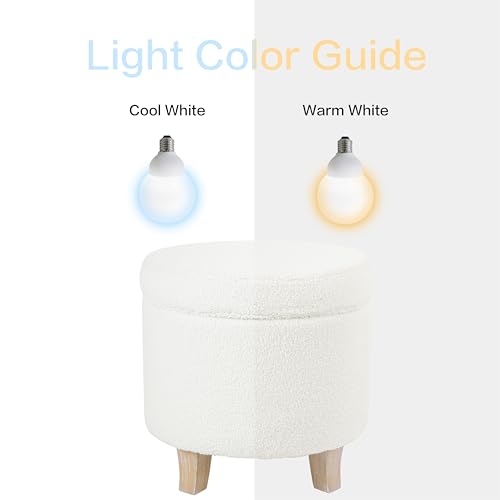 Image of HomePop Round Transitional Faux Sheepskin Fabric Storage Ottoman Home Decor|Upholstered Round Foot Rest Ottoman- Light Cream Large