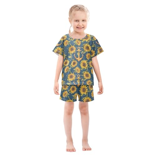 ALAZA Vintage Anchor Sunflowers Pajama Set Short Sleeve Sleepwear Soft Lounge Nightwear3