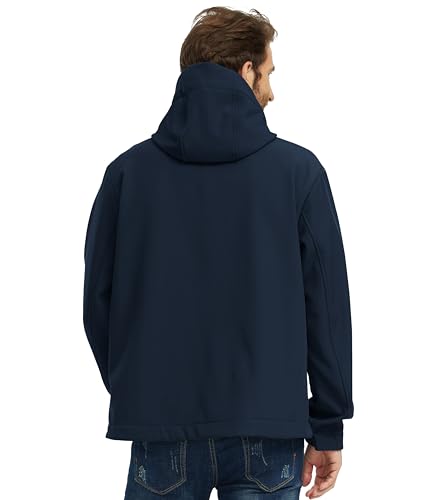 wantdo Men's Plus Softshell Jackets Lightweight Fleece Lined Jacket Plus Size Hooded Jacket Waterproof Windbreaker2