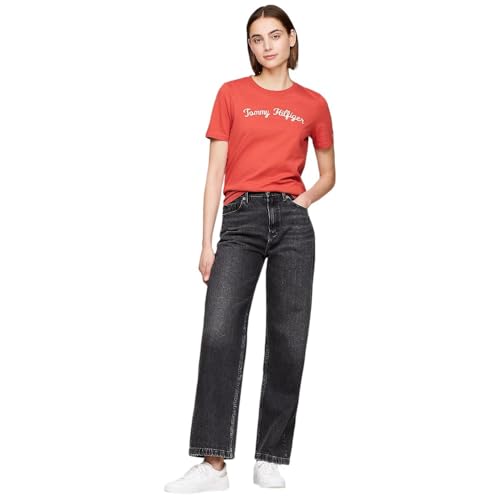 Tommy Hilfiger Damen T-Shirt Kurzarm Regular Rundhalsausschnitt, Rot (Terra Red), XXS – Ansicht 3