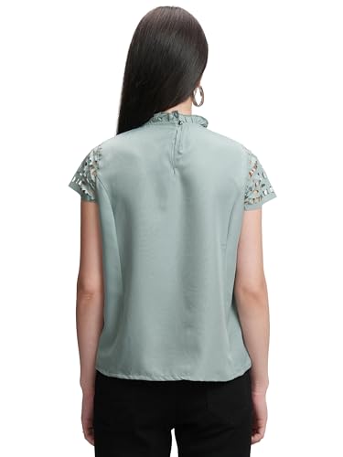 Image of Tokyo Talkies Women's Self-Design A-Line Top | Lace Short Sleeves | High Neck with Keyhole | Elegant & Feminine | Perfect for Casual Wear | Tops for Woman | Women Tops | Stylish Top