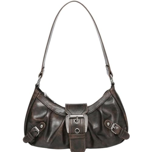 Y2K Purse for Women Small Hobo Shoulder Bag Odorless PU Leather Goth Punk Crescent Handbag Trendy Underarm Clutch (Brown)