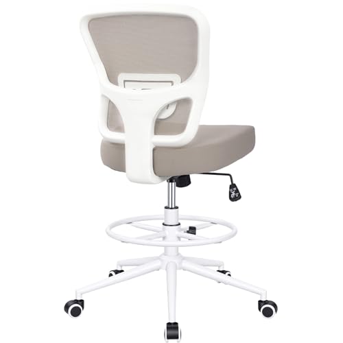 Image of Armless Drafting Chair Tall Office Chair for Standing Desk - Adjustable Height Mesh Ergonomic Stool with Foot Ring, Rolling Counter Height Computer Chair for Small Spaces & Home Office