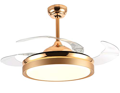 Image of 36'' Retractable Ceiling Fan with LED Light and Remote Control, Retractable Blades, 3 Color Dimmable Modern Ceiling Fan for Bedroom /Living Room /Dining Room Gold