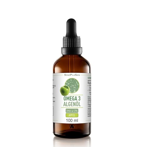 Premium Omega 3 Algenöl | hoch dosiert | Natürliches DHA & EPA für Herz, Gehirn & Sehkraft | vegan | 100ml | 40 Tage Vorrat | (Apfel)